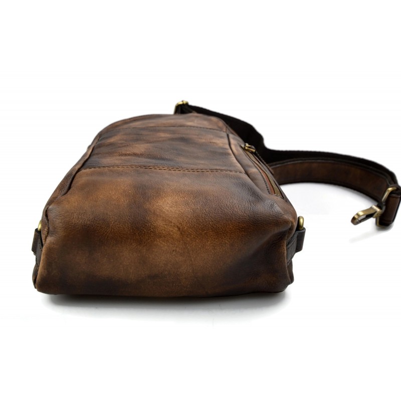 Mens waist leather shoulder bag hobo bag travel back dark brown