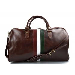 Leather travel bag duffle bag brown gym bag Italian flag weekender