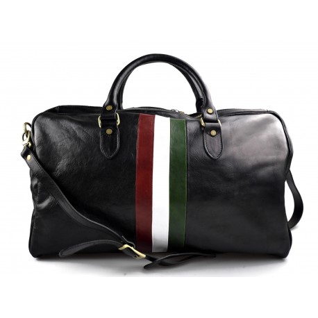 Bolsa viaje piel bolso equipaje bandera italiana bolsa cabina negro