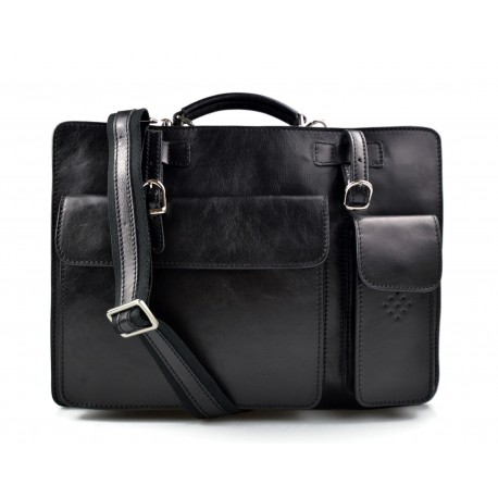 Carpeta de cuero bolso cartera de cuero bolso de hombre bolso de mujer bolso de piel messenger negro