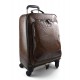 Leather trolley coffee travel bag weekender overnight leather bag with 4 wheels leather cabin luggage airplane bag