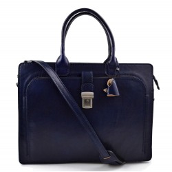 Leather briefcase mens women office shoulder bag document messenger bag business bag executive VIP briefcase blue