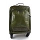 Leather trolley green travel bag weekender overnight leather bag with 4 wheels leather cabin luggage airplane bag