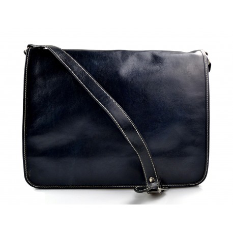 Leather messenger bag men women leather bag leather shoulder bag blue