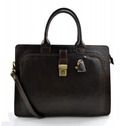 Leather briefcase mens women office shoulder bag document messenger bag business bag executive VIP briefcase dark brown