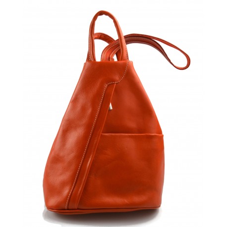 Bolso de cuero genuino mochila de hombre de piel mochila de mujer naranja