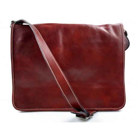 Leather messenger bag men women leather bag leather shoulder bag red