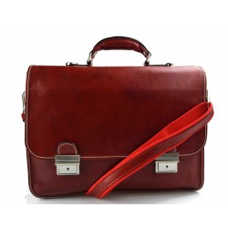Men leather bag shoulder bag genuine leather briefcase red