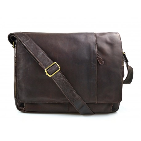 Genuine italian leather shoulder bag ipad laptop bag dark brown