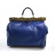 Ladies leather handbag doctor bag handheld shoulder bag blue made in Italy genuine leather bag