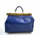 Ladies leather handbag doctor bag handheld shoulder bag blue made in Italy genuine leather bag