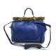 Ladies leather handbag doctor bag handheld shoulder bag blue made in Italy genuine leather bag