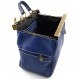 Ladies leather handbag doctor bag handheld shoulder bag blue made in Italy genuine leather bag