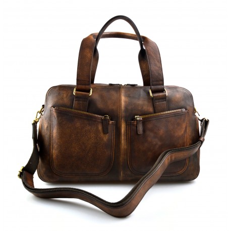 Dark brown washed leather travel bag leather duffle bag