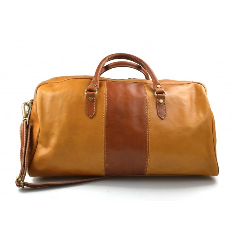 Travel bag leather duffle bag leather duffel bag yellow - honey for men women travel bag luggage weekender bag