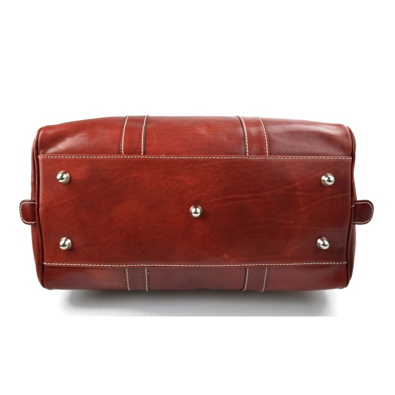 red leather duffle