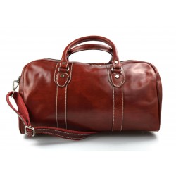 Leather duffle bag genuine leather travel bag overnight red