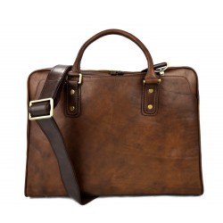 Leather shoulder bag leather messenger bag ipad laptop brown