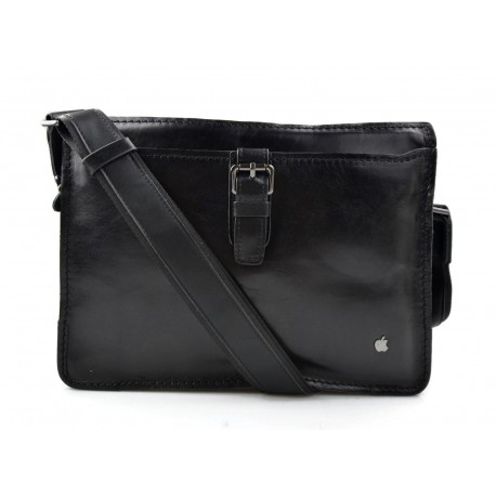 Leather satchel mens messenger ladies handbag tablet bag black