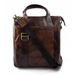 Leather shoulder bag satchel mens ipad bag handbag dark brown luxury bag