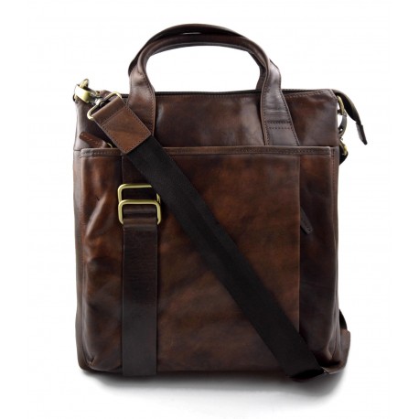 Bolso de hombre piel carpeta de cuero bolso de cartero cartera de piel marron oscuro