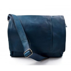 Genuine italian leather shoulderbag notebook messenger bag ipad laptop ladies men blue