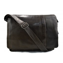 Genuine italian leather shoulderbag notebook messenger bag ipad laptop ladies men dark green
