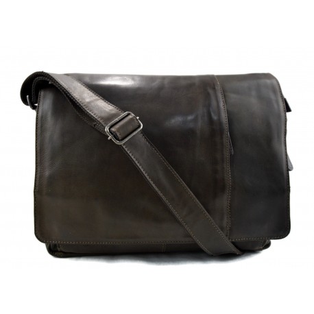 Genuine italian leather shoulderbag notebook messenger bag ipad laptop ladies men dark green