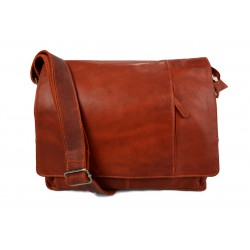 Genuine italian leather shoulderbag notebook messenger bag ipad laptop ladies men orange